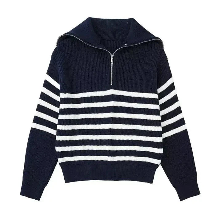 TheHigh™ | Striped Zip Up Sweater